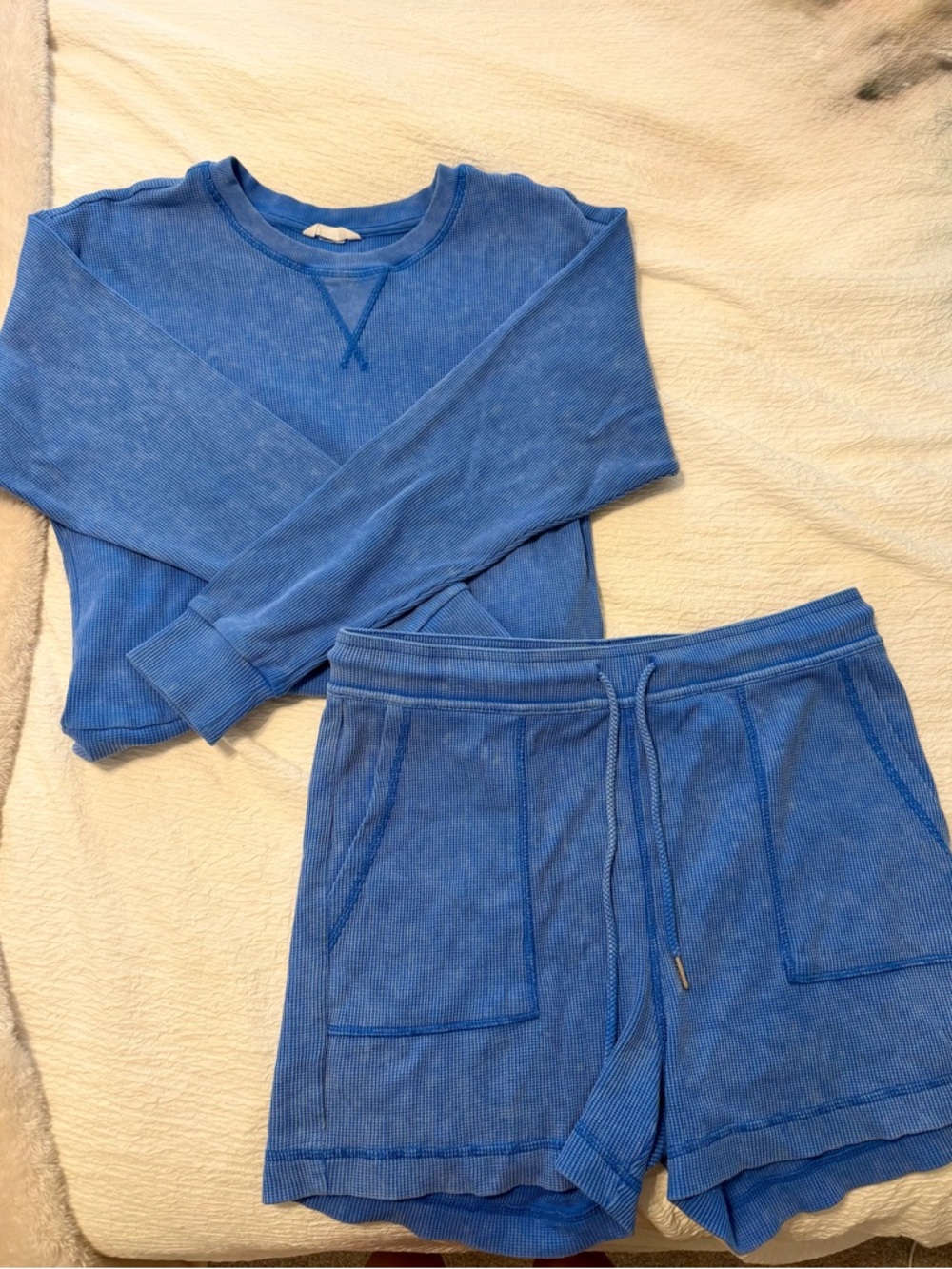 Jockey Blue Ribbed long sleeve & Shorts Set